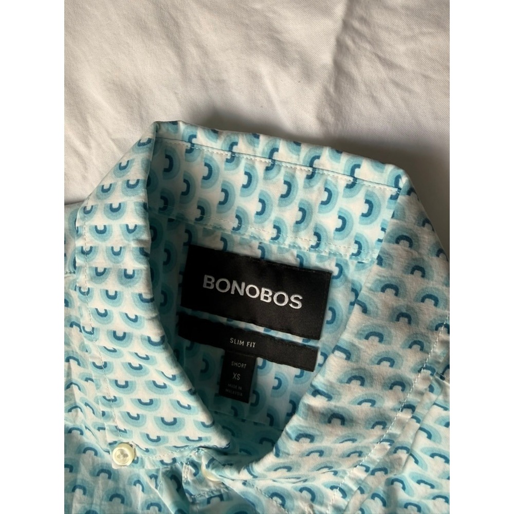 Bonobos Slim Fit Short Sleeve Button Down Shirt Blue Geometric Print XS